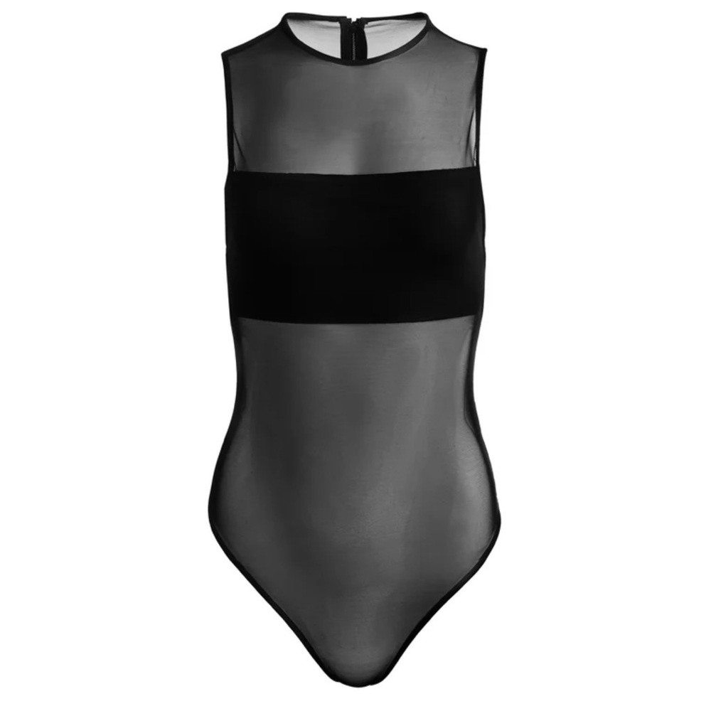 Alice and Olivia Sheer Black Bandeau Bodysuit